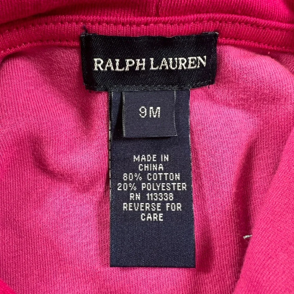 Ralph Lauren Tracksuit Girls 9M Pink Velour Zip Hoodie and Pants Set Vintage NWT